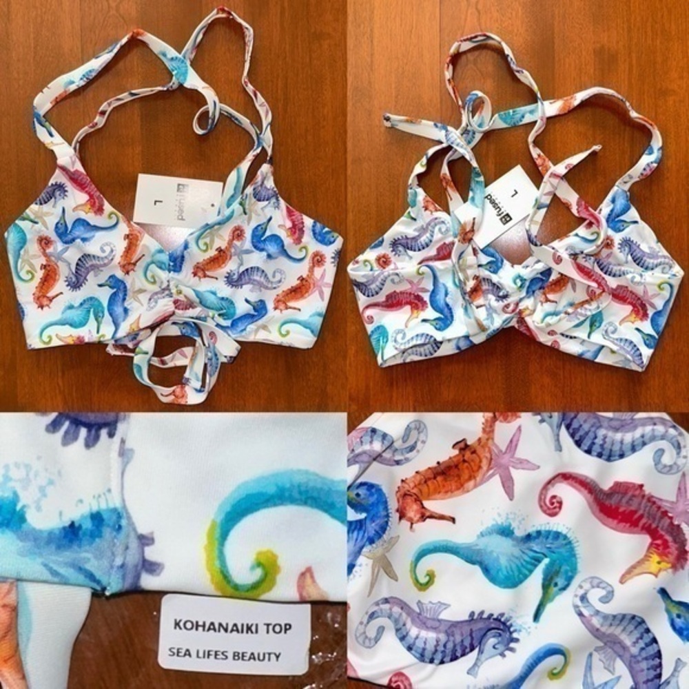 Fused hawaii L Kohanaiki criss cross swim top “sea life’s beauty” new